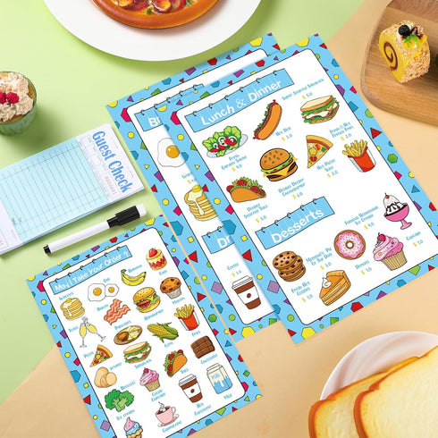 6 Set, 4 1 1 Pcs Play Restaurant Menus for Kids Pretend Restaurant Order Pad Food Menu Kitchen Diner Toy Pretend Menu