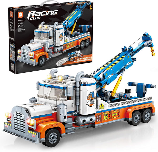Tow Truck Building Block Set, Road Rescue Vehicle with Crane Toy Model, City Crane Construction Kit for Kids