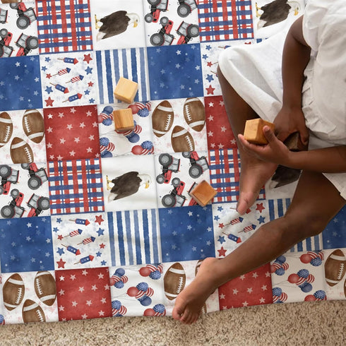 American Flag Eagle Football Plaid Baby Blanket, Independence Day Stars Stripes, Soft Swaddle Blanket for Infants