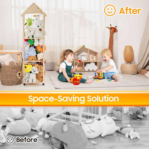 Adjustable,360 Stuffed Animal Storage,Stuff Animal Organizer Display Wood Zoo Animals Toy Holder with Length Swivel