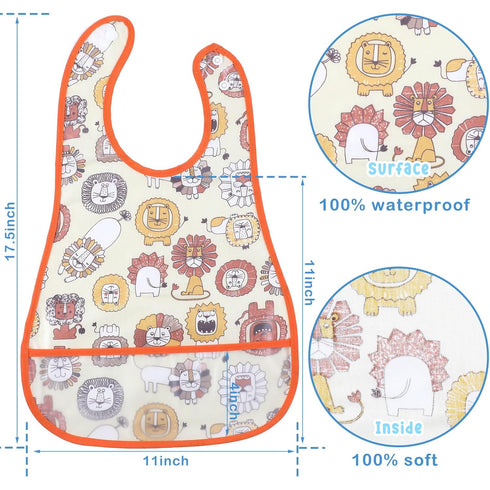 24 6 36 Jeyiour Pcs Baby Waterproof Bibs with Food Catcher Adjustable Snaps Plastic Feeding Bibs for Toddlers
