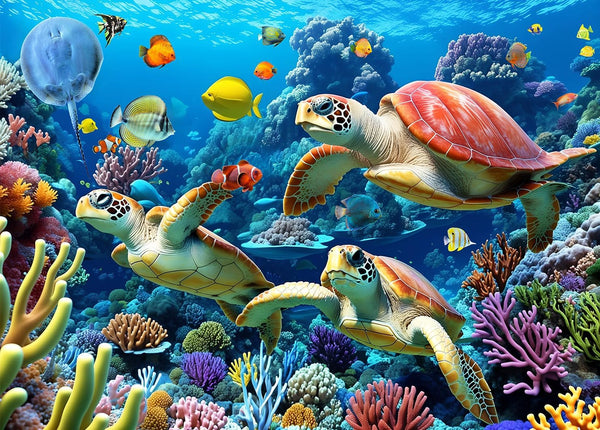 500 Piece Jigsaw Puzzle for Adults - Sea Turtle Underwater World, Finished Size 19.3" x 13.7"