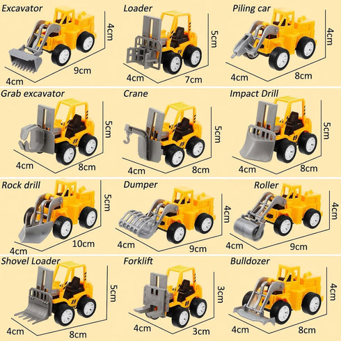 36 Set Set) Sosation Pcs Construction Party Favors Engineering Trucks Small Digger Truck Toys Pull Back Vehicles Mini