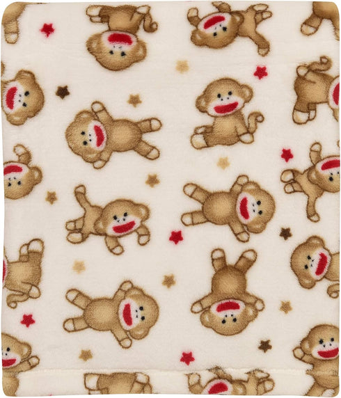 Baby Starters Super Soft Sock Monkey Baby Blanket, Ivory and Red, 30"x40" for Newborns and Moms