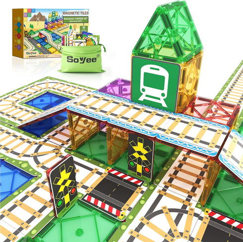Magnetic Tiles Railroad Toppers Kids Toys Add-on Train Track Playset Playing with