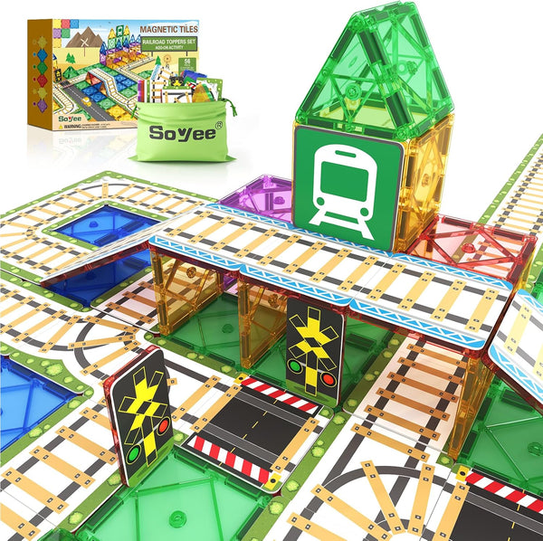 Magnetic Tiles Railroad Toppers Kids Toys Add-on Train Track Playset Playing with