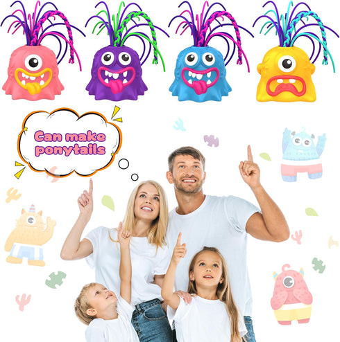 4PCS Fun Hair Pulling Fidget Screaming Monster Toys, Anti-Anxiety Novelty Toys for Kids 3-7+ Boys Girls