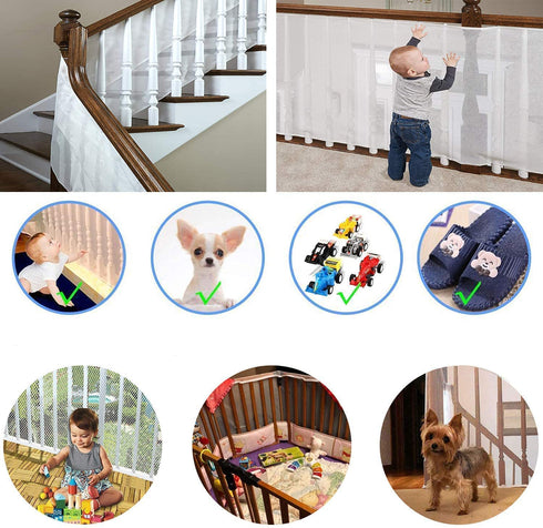 Child Safety Net, Durable Banister Guard for Baby Safety Stairs Railing, Balcony Cribs - Easy to Install Stair Netting