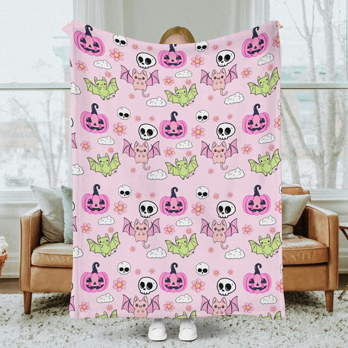 SqtmuHLuo Pink Halloween Baby Blanket Boy Girl Gift Neutral Cartoon Bat Cute Pumpkin Skull Soft Flannel Fleece Nursery