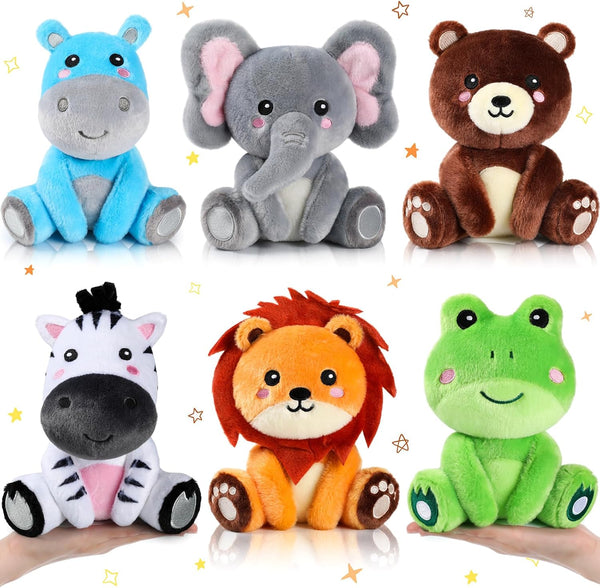 RoundFunny 6 Pcs Forest Animals Toys 7 Inch Zebra Lion Hippo Bear Elephant
