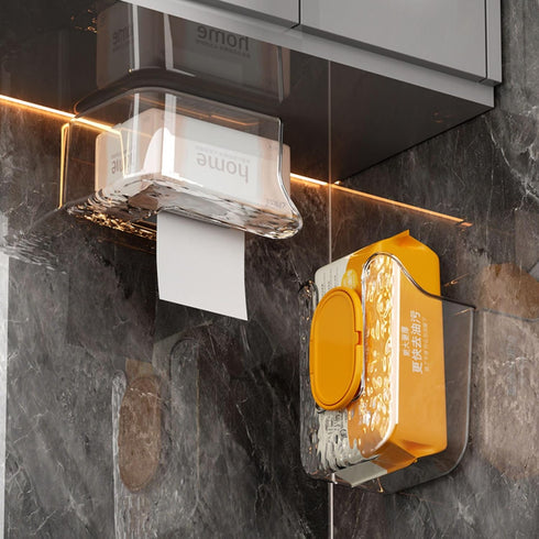 Kitchen Wipes Storage Box - 2024 Non-slip Flushable Wipes Holder for Bathroom, Wall-Mounted Clear Dispenser