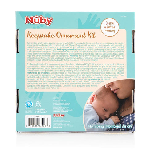 Nuby Baby Keepsake Ornament Hand & Footprint Clay Casting Kit with Easel, Blue & Pink Ribbons