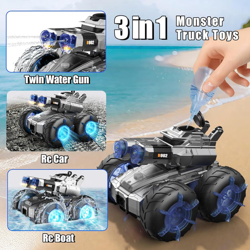ZHYLLO 3-in-1 4WD 8 9 10 11 12 Remote Control Car RC Boat & Water Gun Amphibious Remote Control Car All-Terrain RC Cars