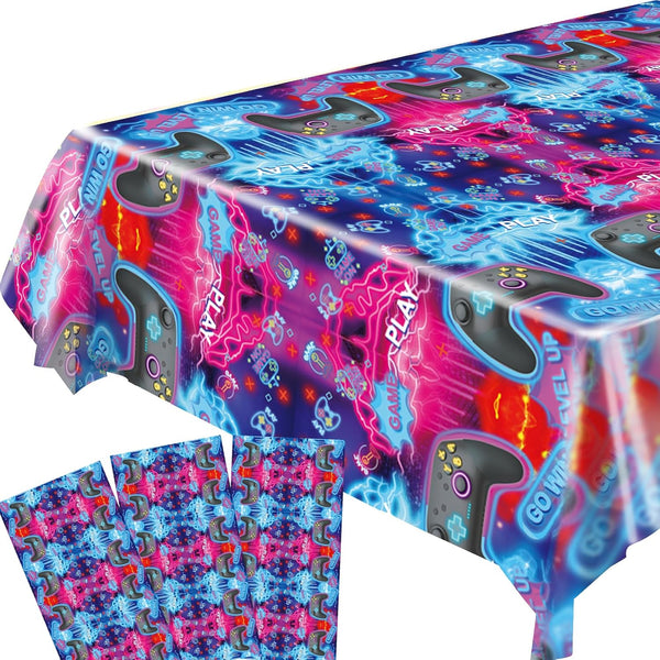 3pcs Video Game Tablecloth, Game Theme Birthday Decorations, Rectangular Plastic Table Covers for Kids