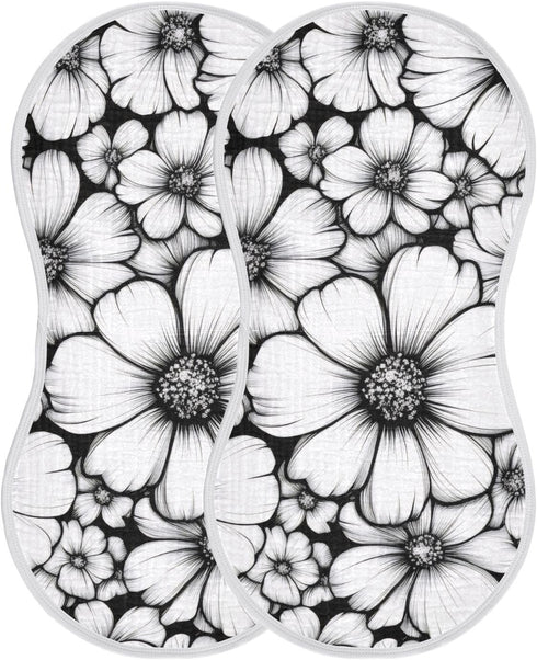 GOODOLD Black White Floral Muslin Baby Burp Cloths - Super Absorbent and Soft
