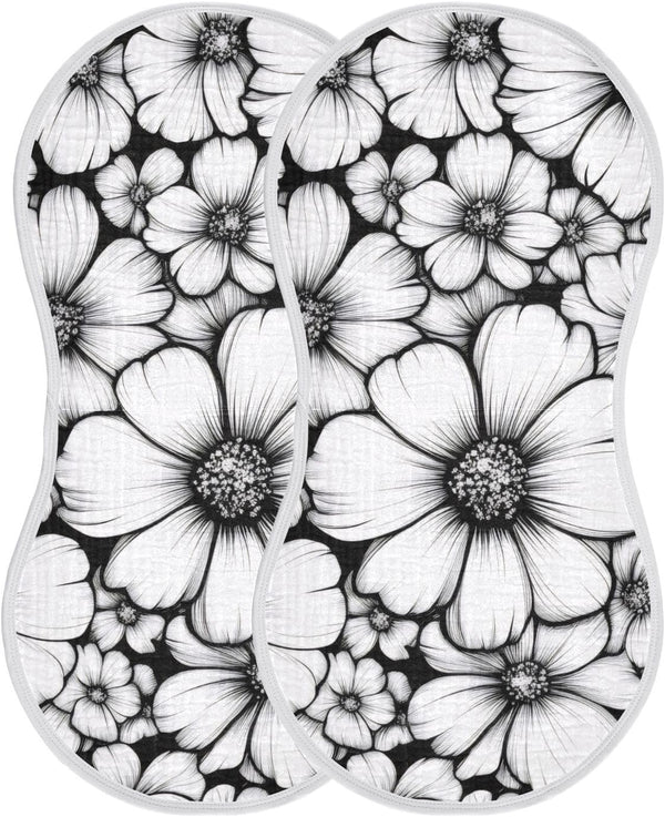GOODOLD Black White Floral Muslin Baby Burp Cloths - Super Absorbent and Soft