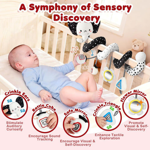 0-6 URMYWO Spiral Car Seat Toys for Babies Months, Black and White Baby Toys, High Contrast Baby Toys for Newborn