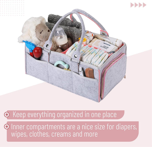 Mr. Pen Baby Diaper Caddy Organizer, Pink Inside, Portable Diaper Organizer for Changing Table, Nursery, Car, Baby Caddy