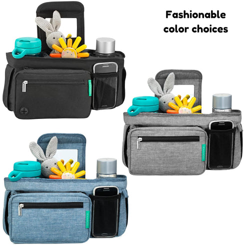 v2 Swanoo Stroller Caddy Organizer With Cup Holder, Non Slip Straps Bag for Phone, Pet Stroller Accessories, Universal