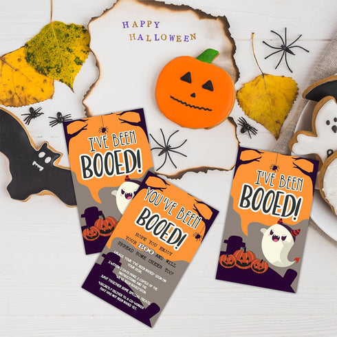 Halloween Party Game - You've Been Booed Card Kit, Double-Sided Lanterns and Ghost Theme, Pack of 50 Favors