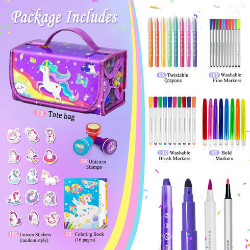 56 Set 4-6-8 4-8 PCS Washable Scented Markers with Glitter Pencil Case, Mermaid Unicorn Arts and Crafts for kids Kids