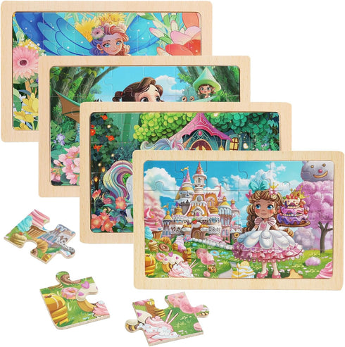 MAX JHQIQU 4 Sets Set 24 3-5, 4-6, 3 4 5 6 of Wooden Puzzles, Each has Pieces, Including Castle Unicorn Princess