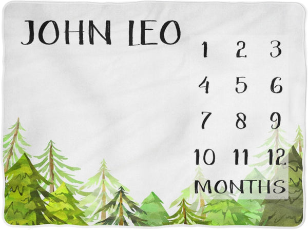 WolfeDesignPDD Forest Milestone Blanket Month Growth Tracker Minky Fleece Blanket Rustic Baby Boy