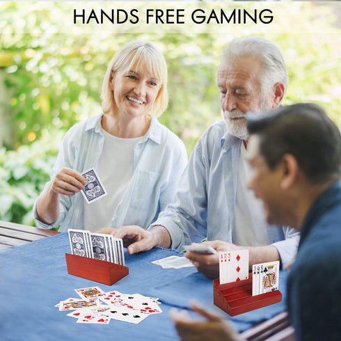 LotFancy Wooden Playing Card Holder for Kids, Adults, Seniors - 2 Pack for Family Game Nights