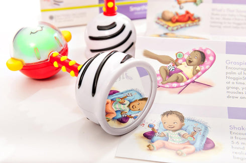 NogginStik Light-up Developmental Rattle - Color Changing, Textured, Mirror & Rattle Sound - Sensory Toy for Babies