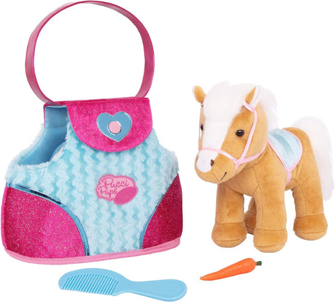 by Battat Beige Horse with Blue Stripes, 10 inches, Pink Pony Bag (ST8274Z)