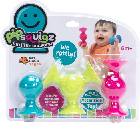 6 Fat Brain Toys pipSquigz, Sensory Baby Toys Months Plus, Rattle Suction Cup Toy