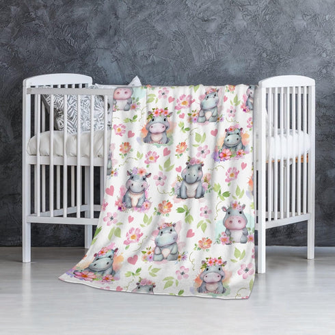 Cute Hippo Floral Baby Blanket Gifts Super Soft Swaddle Newborn Cozy Baby Receiving Blanket Stroller Throw Blanket for Crib 40x30 for Baby/Puppy by SUPERICH