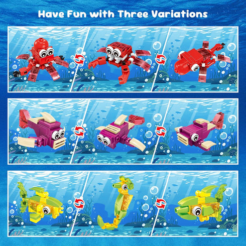 12 Packs 36 Sets 6-12 ZIYOSTAR Kinds of Marine Animals Building Blocks Toy, DIY Marine Animals Building Blocks