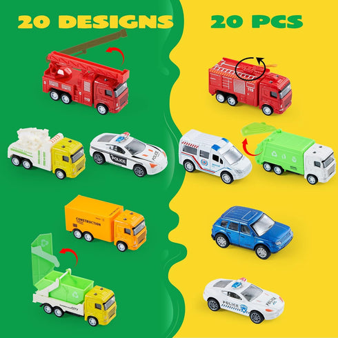 20PCS Set JOYIN Die Cast Pull Back Cars, Metal Toy Cars, Car Toys Bulk, Vehicle for Toddlers, Kids Party Favors, Cake