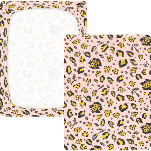 CZXW 52" 28" Leopard Yellow Pink Crib Sheets Fitted x Natural Cotton Soft & Breathable for Baby Crib Mattress