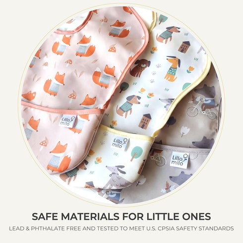 Lillomilo 3-Pack 6-36 Waterproof Baby Bibs for Eating | Toddler Bibs with Food Catcher | Machine Washable Bibs