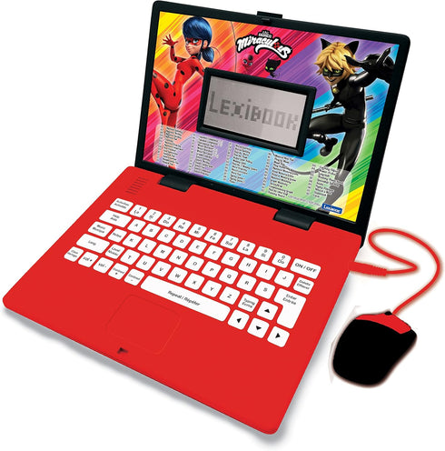LEXiBOOK Miraculous Educational and Bilingual Laptop, English/Spanish Toy for Kids, 124 Activities with Ladybug