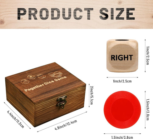 Set, 3 1-inch 48 Fun Left Right Roll Dice Game Include Wooden Dices Pcs Chips in Wooden Box, Easy to Store and Carry