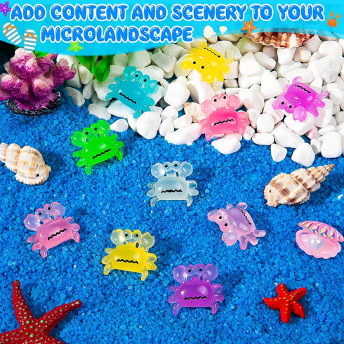 SYWHXY 63PCS (7 Luminous Mini Resin Crabs Cute Crab Figurines Glow in The Dark, Tiny Miniature Crabs Animals for Micro