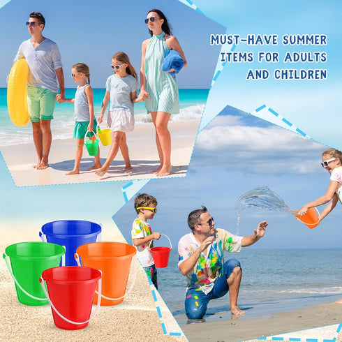 24 Sets 5 Inch Summer Didaey Sand Buckets and Shovels for Kids Small Beach Sand Pails and Shovels Toys Bulk Colorful