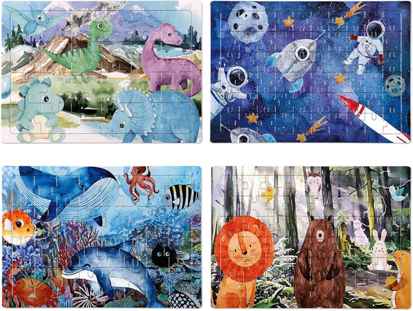 4 in 1 Increasing Difficulty Kids Puzzle, Ages 3-8, 24-60 Piece Educational Puzzles for Boys and Girls