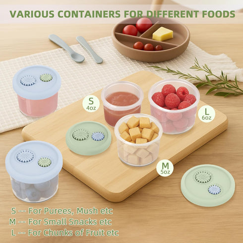 6-Pack 3 Silicone Baby Food Containers with Date-Tracking Lids, Reusable Snack Containers Food Storage Jars