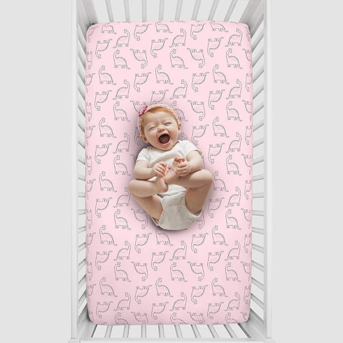 Carter's Soft Pink Dinosaur Princess Fitted Crib Sheet