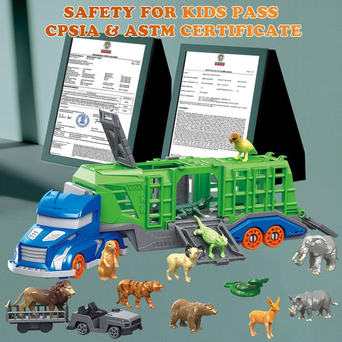 3 4 5 6 3-9 Playset Toddler Truck Toys for Years Old Boys, Safari Animals Toys with Transporter Truck, Zoo Animals