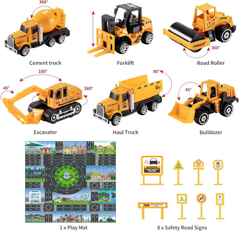 Toddler Construction Toys Car Transport Vehicle with Play Mat, Die-cast Alloy Engineering Gifts for Kids