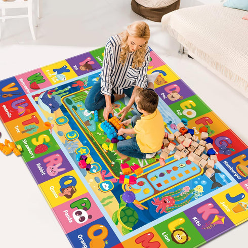 Tummy (59 39.4 INCH, 1) Baby Play Mat for Floor, Kids Playmat Baby Crawling Mat Educational Time Mats Soft ABC Play