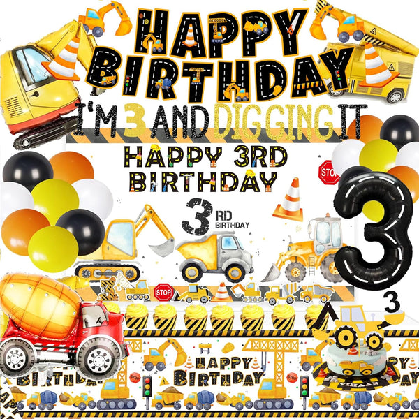 BEOXAGAR 90 Pcs Dump Truck Party Decorations for Boys Baby .Construction 3rd Birthday