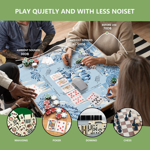 LZYRF 31.5 31.5 Blue and White Chinoiserie Mahjong Mat x in, Traditional Oriental Chinese Mountain Landscape Anti Slip