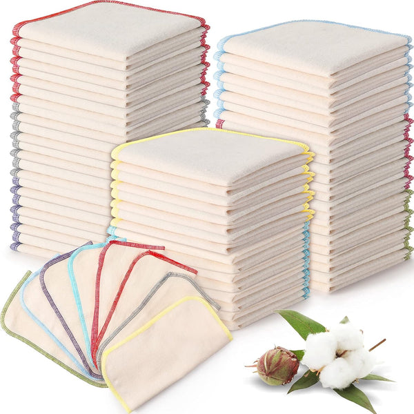 Zopeal 64 Pcs Flannel Cloth Baby Wipes Reusable Dispenser Washable Soft Natural