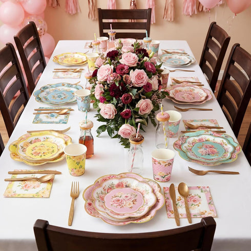 350 Summer Set Set 50 Ziliny Pcs Tea Party Supplies Spring Tableware Disposable Plates Napkins Paper Cups Plastic